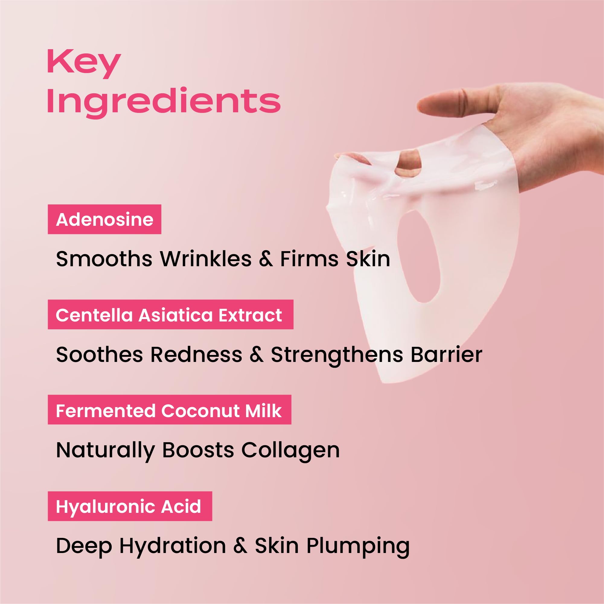 Body Restore collagen face mask texture on skin hints at hydration boost.