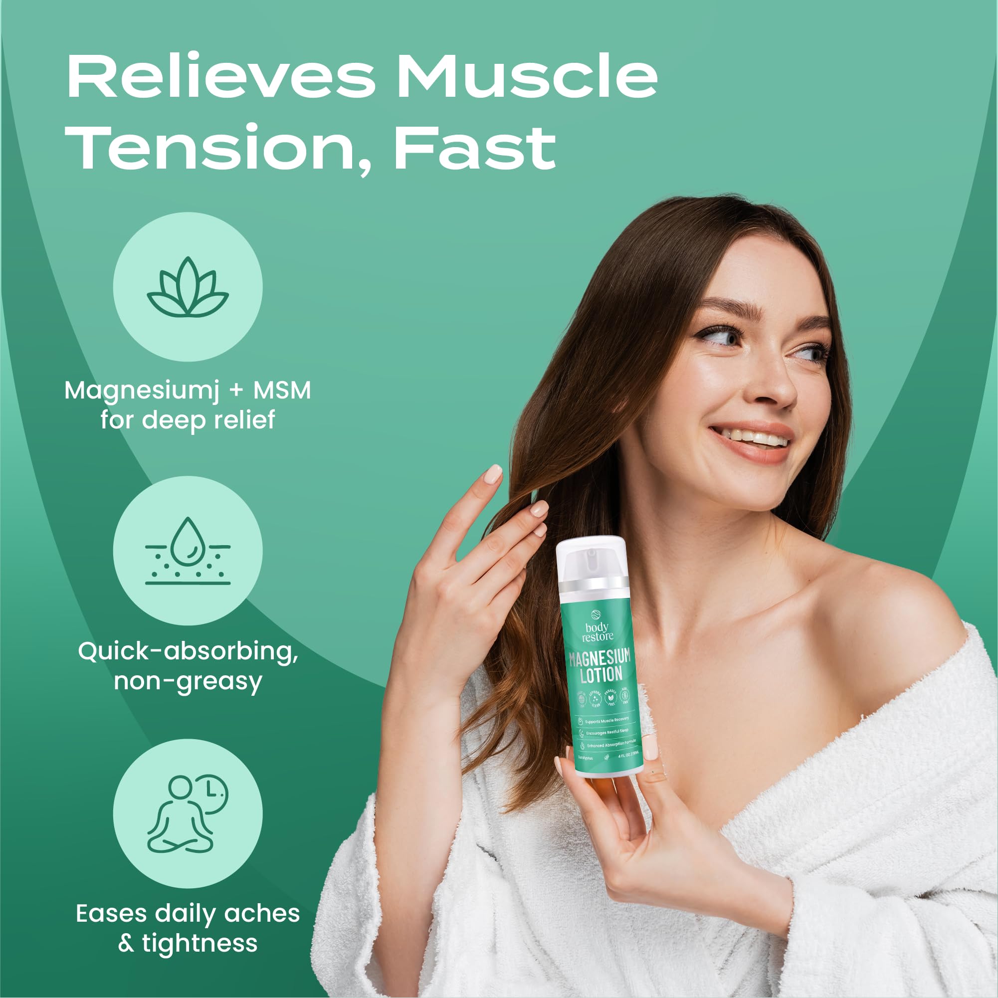 Body Restore magnesium lotion on feet illustrating soothing relief after long day