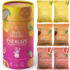 Body Restore Citrus Shower Steamer 6-pack releasing bright citrus aroma for relaxation