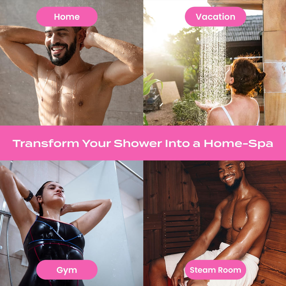 In-use bathroom scene with Body Restore steamer delivering calm vibes