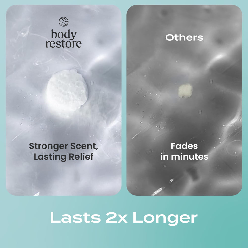 Body Restore travel-friendly shower steamers in compact pack for on-the-go relaxation.