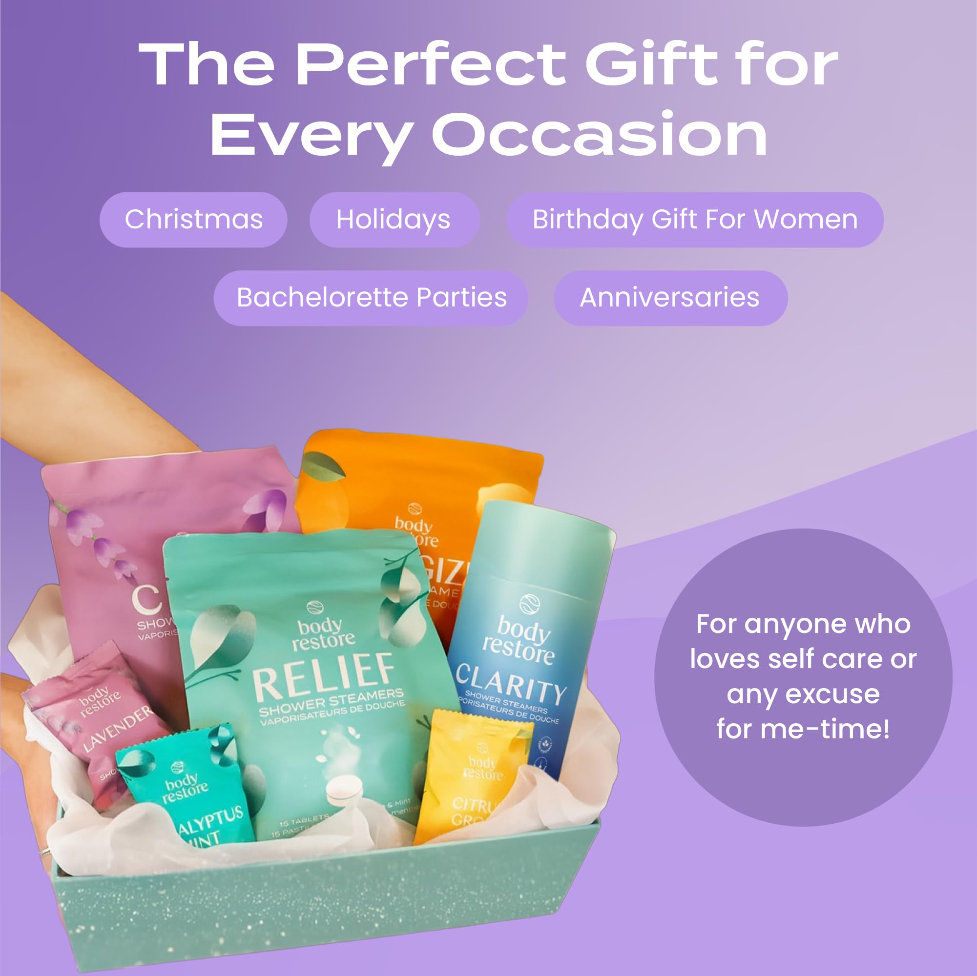 Body Restore Lavender travel case showcases compact design for on-the-go calm.