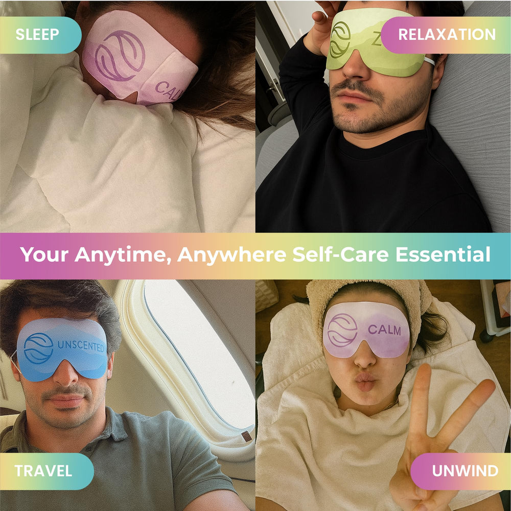 Body Restore steam eye mask green tea pack close-up showing soothing aroma and focus relief.