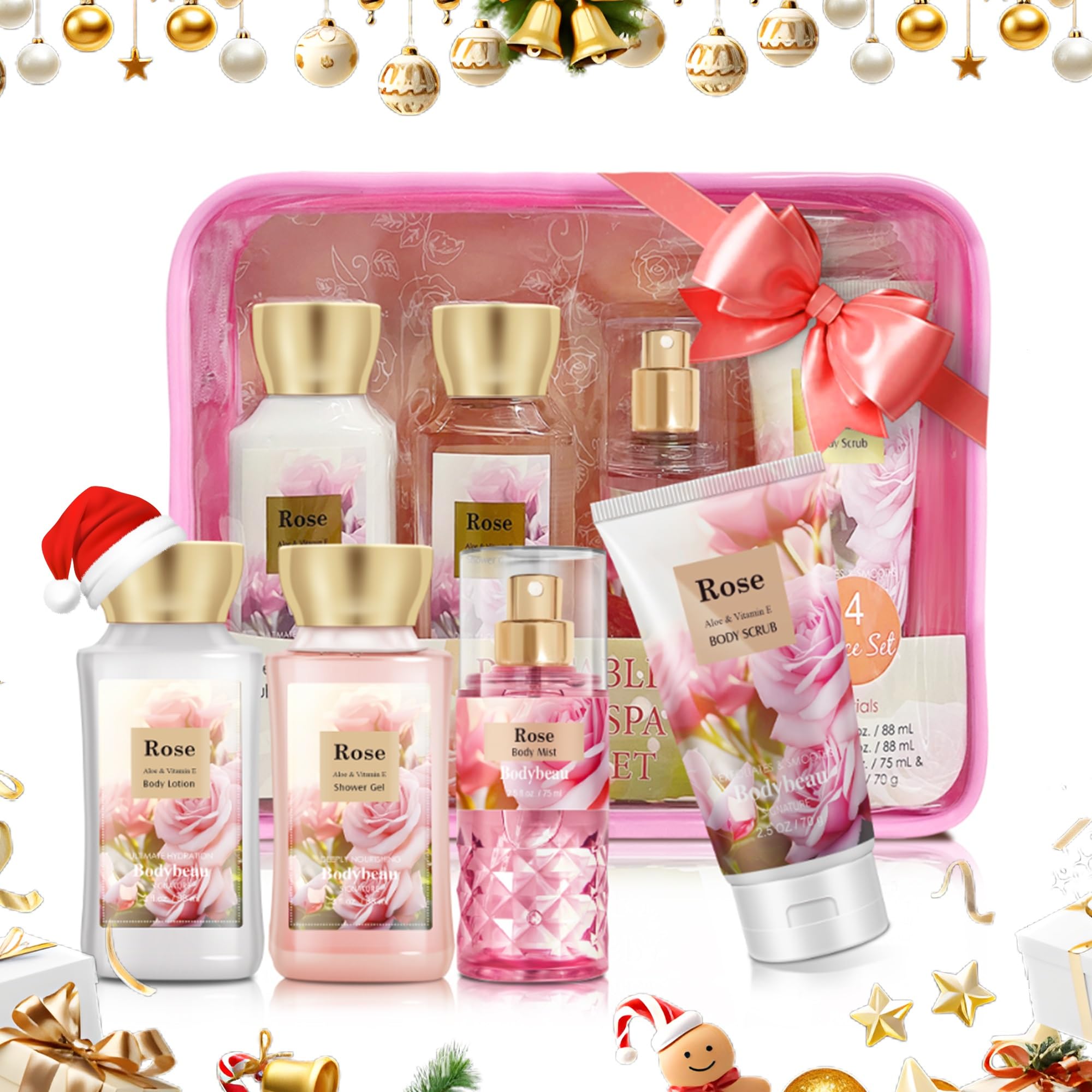 Bodybeau Rose Bath Gift Set packaging showcases an elegant box for gifting.