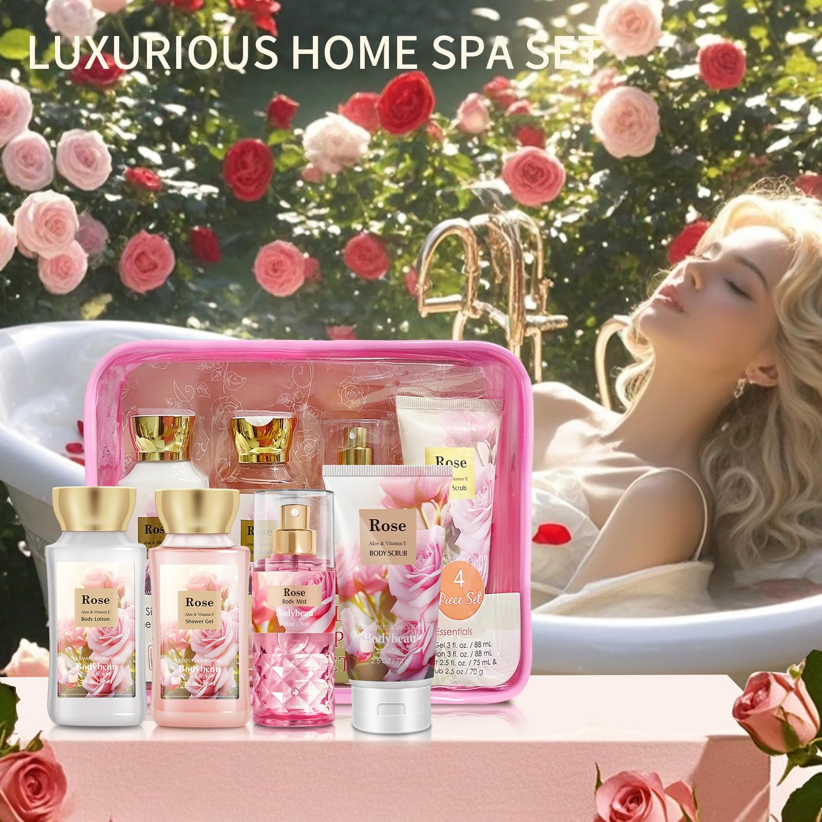 At-home spa moment with rose-scented self-care ritual.