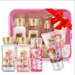 BodyBeau rose travel trio shower gel bottle ready for hotel stays and on-the-go use.