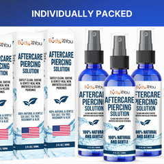 BodyJ4You saline-solution-sea-salt-ingredients highlights natural cleansing for irritated skin relief between piercings.