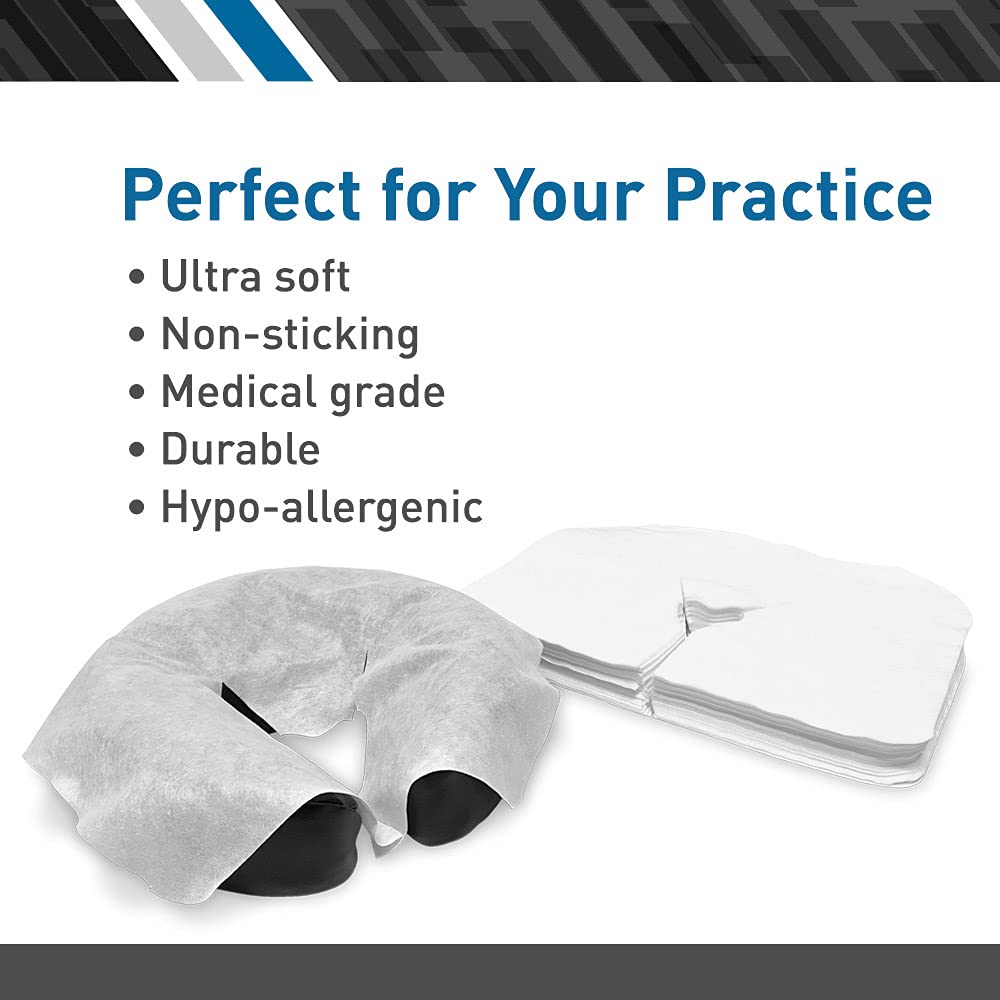 BodyMed headrest cover conforming-fit on massage table for reliable protection.