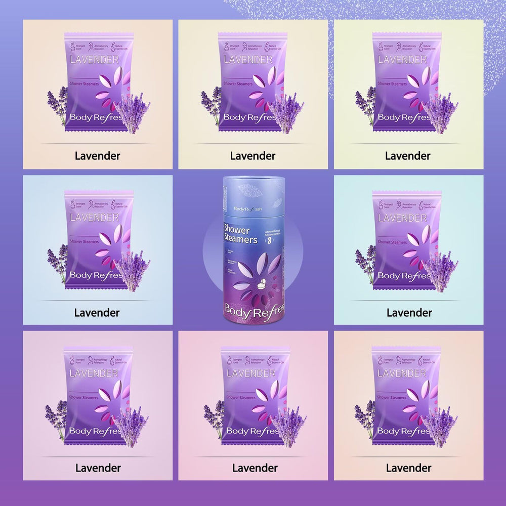 BodyRefresh lavender-steamers-travel-pack for hotel showers and on-the-go relaxation.
