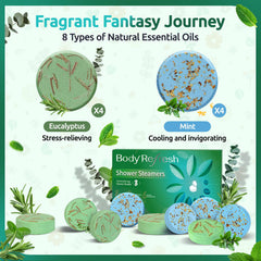 BodyRefresh mint shower steamer closeup—invigorating scent to lift mood during shower.
