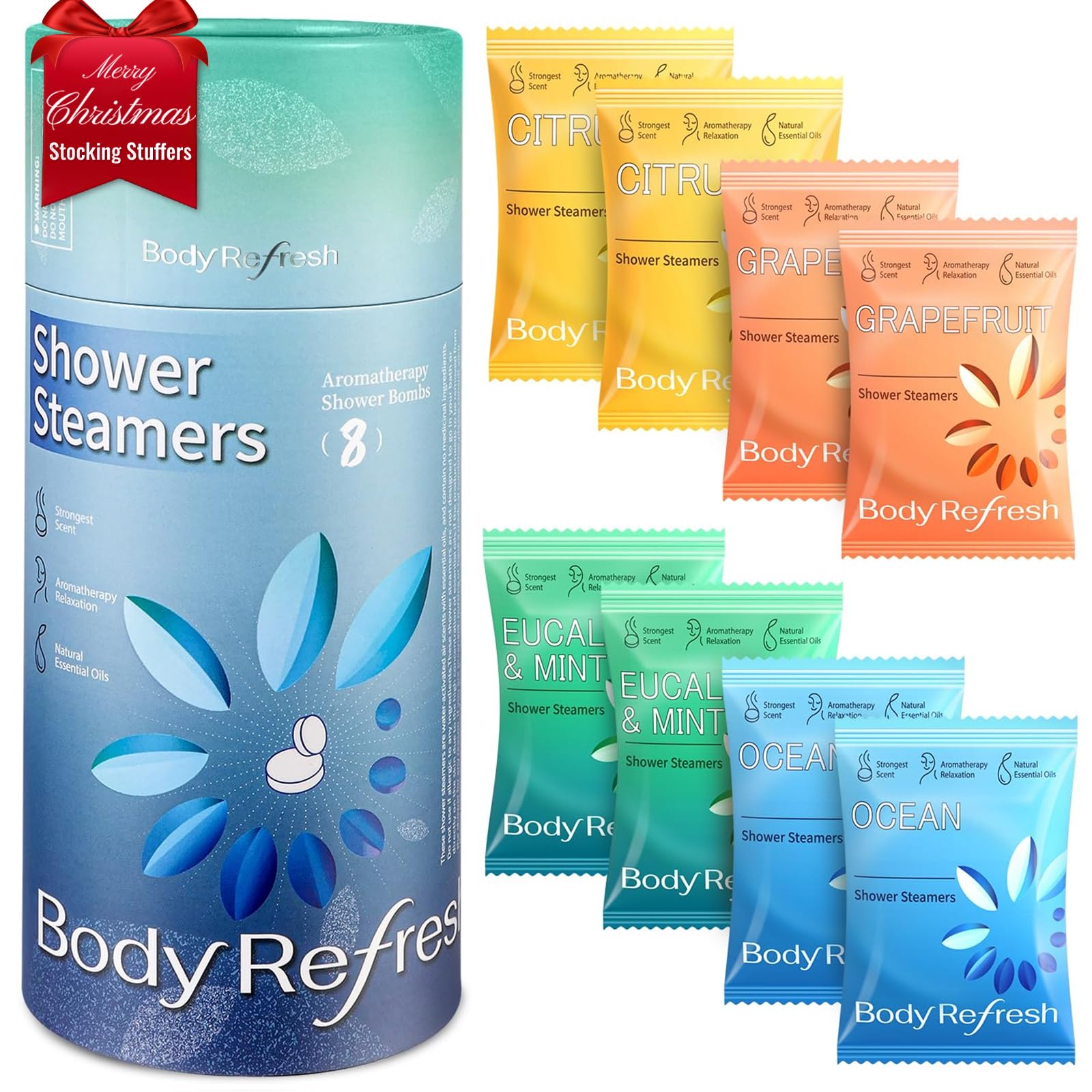 BodyRefresh shower steamers 8-pack assorted scents for spa-like shower experiences