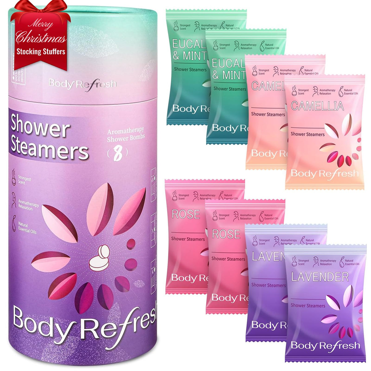 BodyRefresh lavender shower steamers in a pack for calming spa-like self-care.