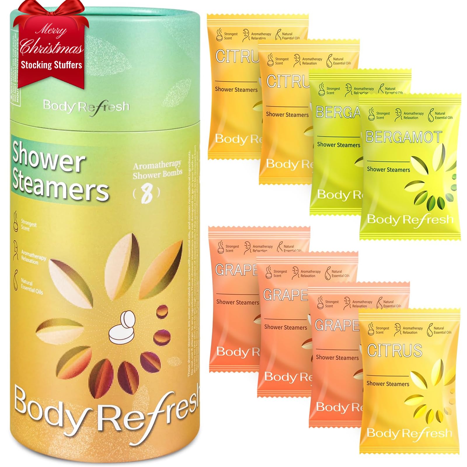 BodyRefresh shower steamers packaging showcases gift-ready set for a relaxing self-care ritual.