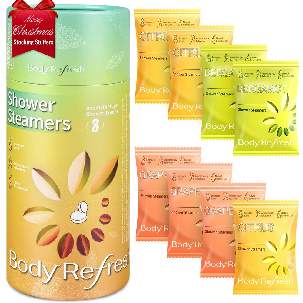 BodyRefresh shower steamers packaging showcases gift-ready set for a relaxing self-care ritual.