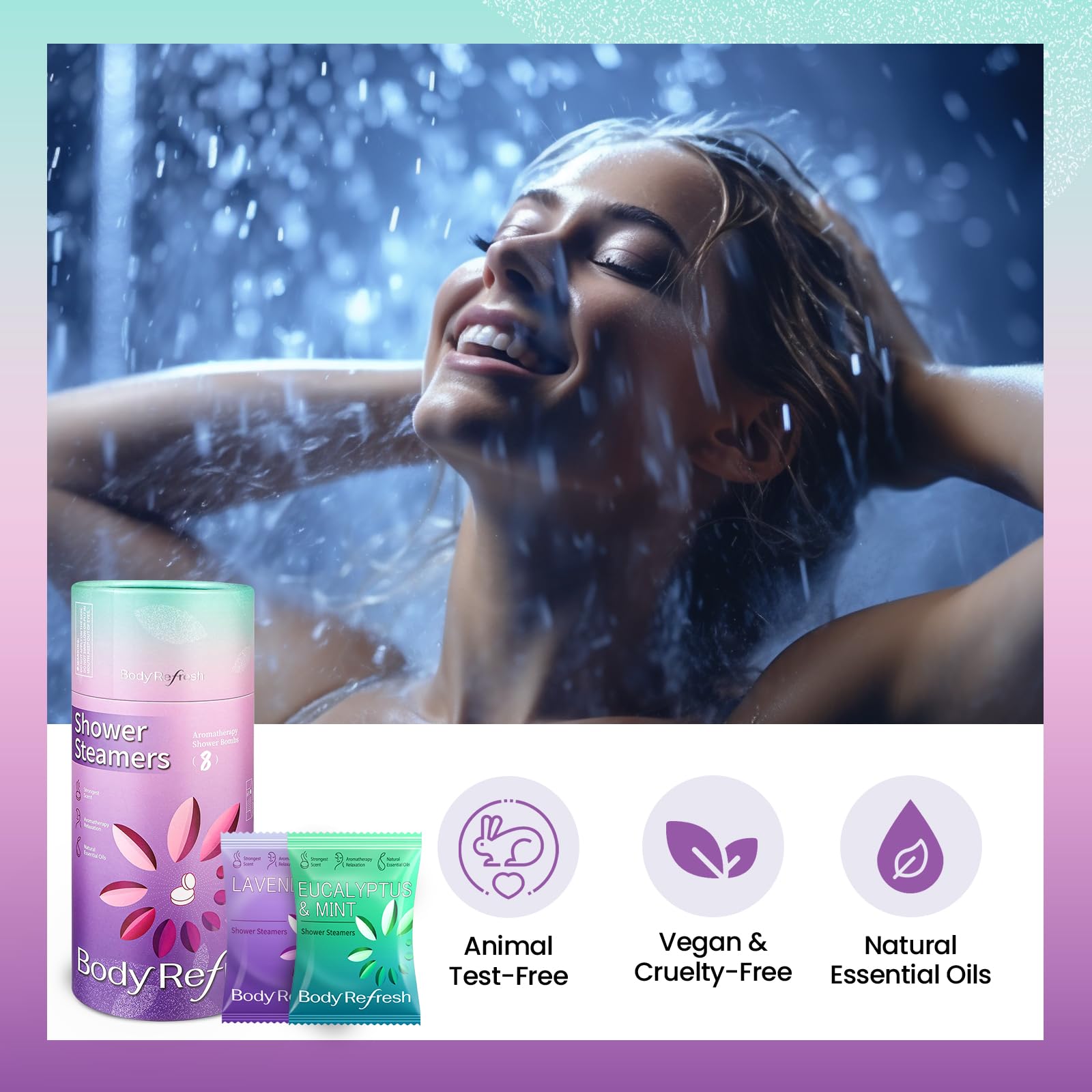 BodyRefresh rose steamers with soft floral notes for a pampering shower moment.