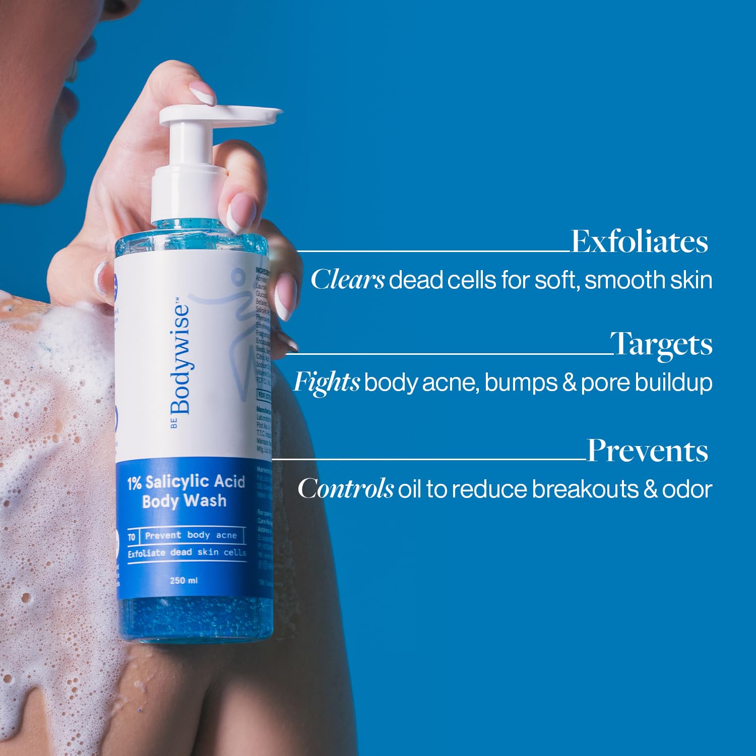 Bodywise Be Body Wash rich foam showing a refreshing shower experience.