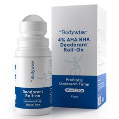 Bodywise deodorant roll-on underarm brightening application for smoother skin.