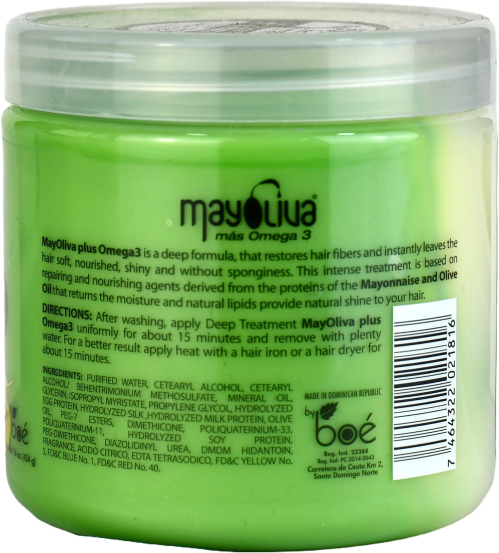 BOÉ COSMETICS Mayoliva Omega3 label highlights repair and home salon results.