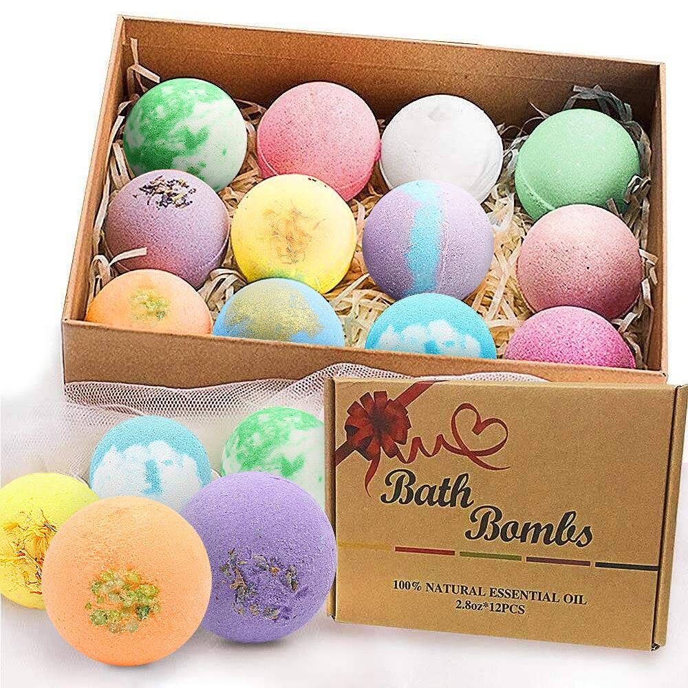 BOENFU bath bombs gift set 12-pack dissolving in tub with fragrance