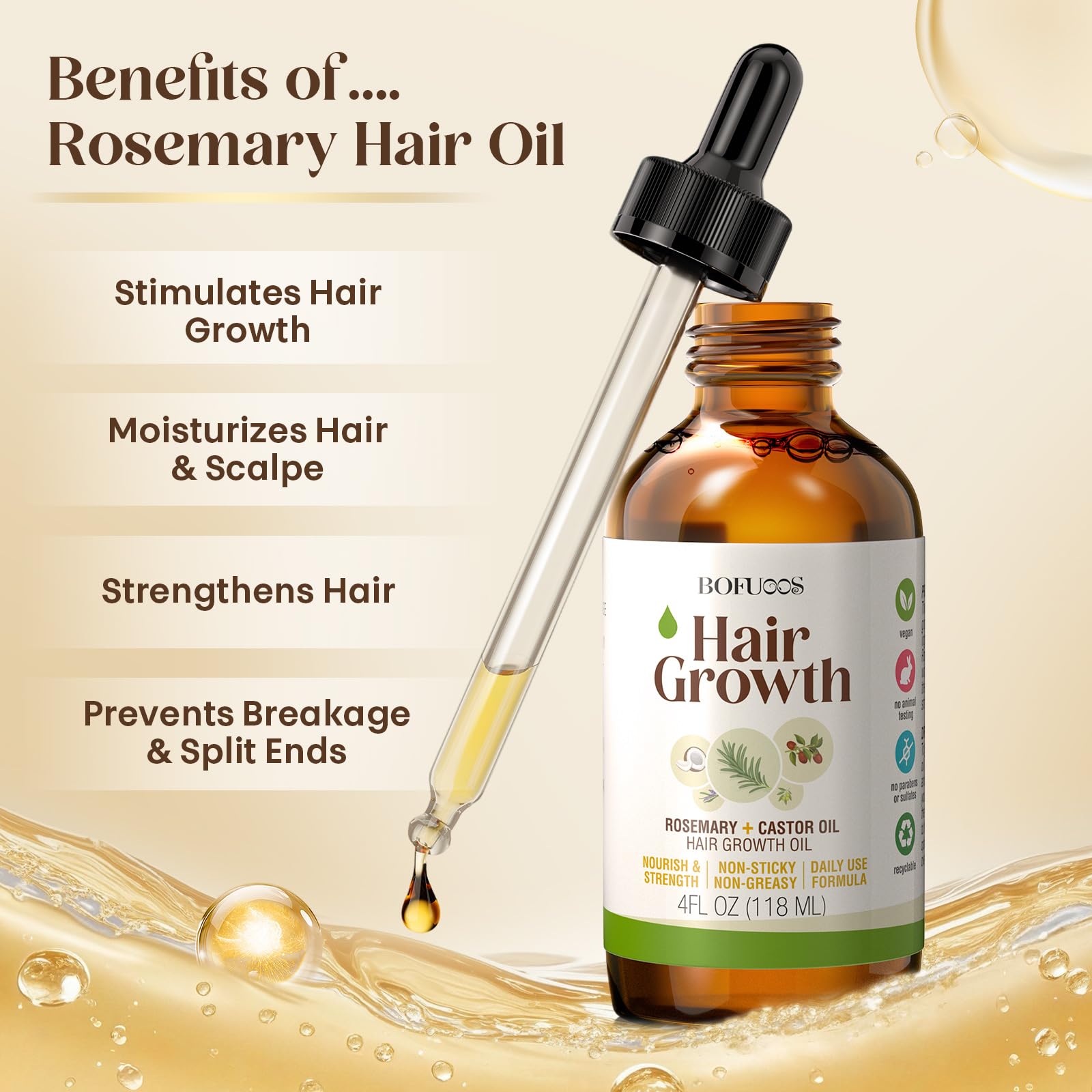 Bofuoos hair-growth oil application demonstrates gentle scalp massage and absorption.