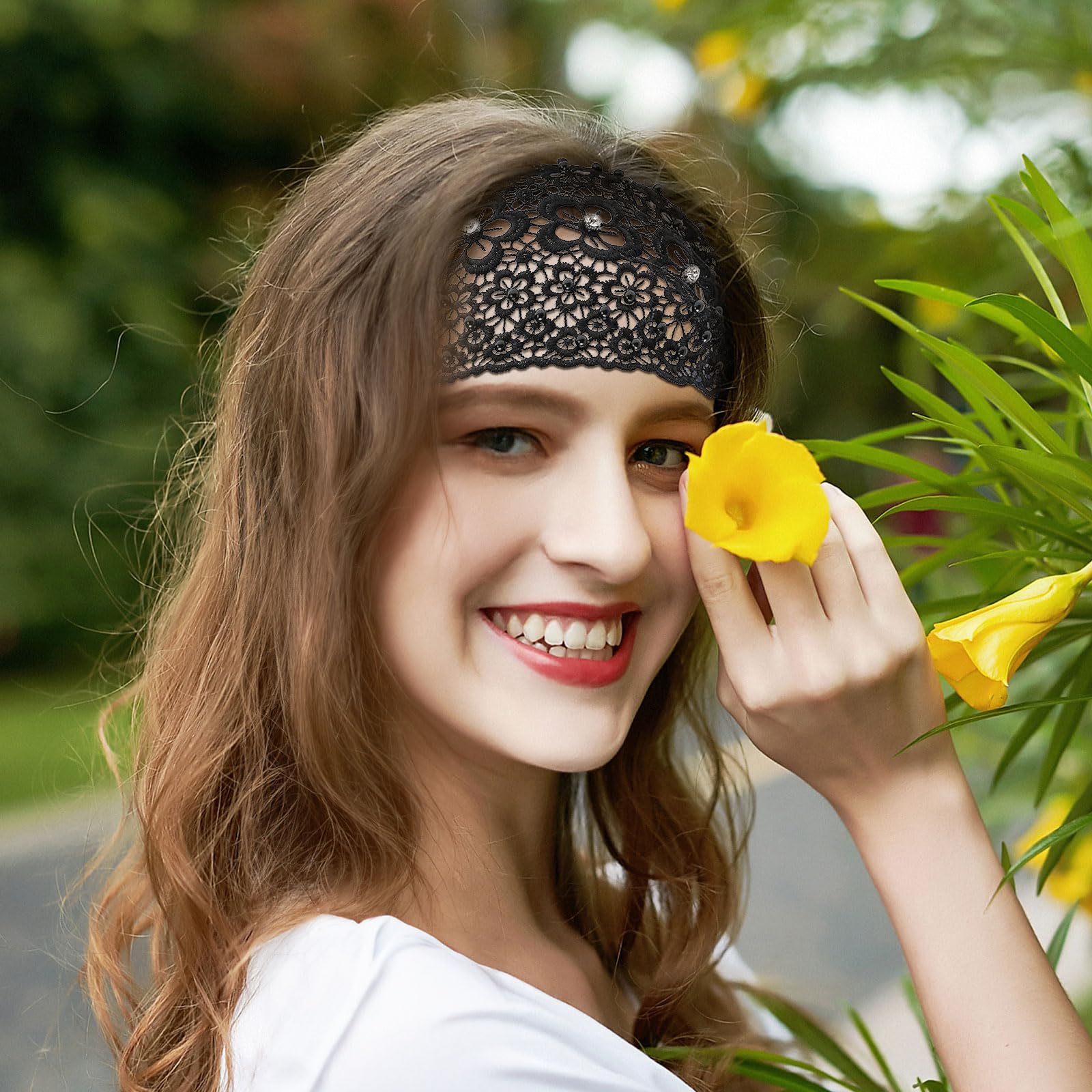 Boho headband with rhinestone accents adds subtle holiday sparkle