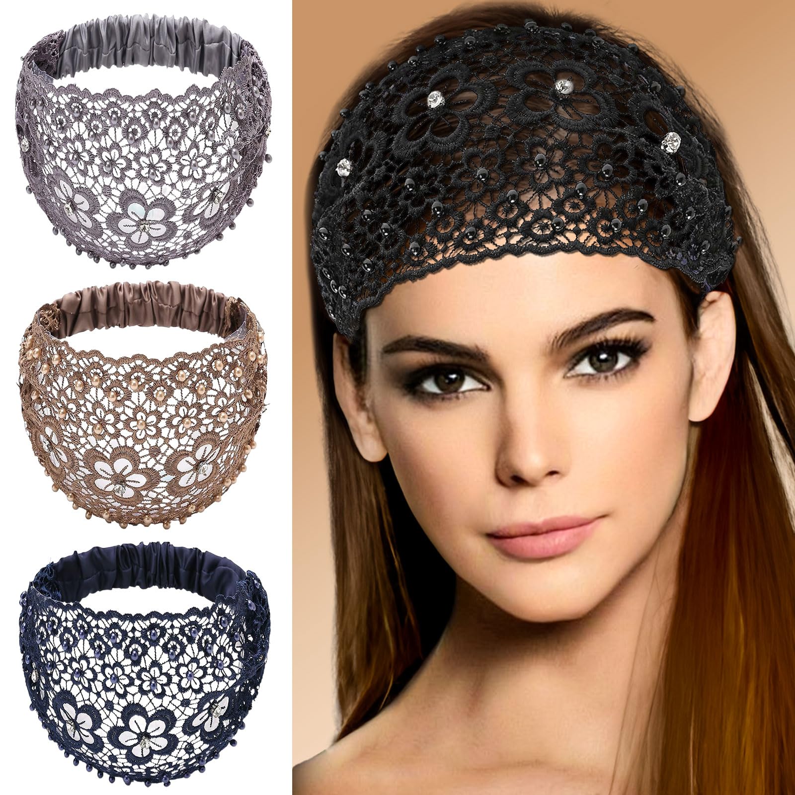 Boho lace headband wide 4pc set highlights soft fabrics for comfortable all-day wear