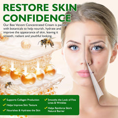 BOIUOITI Bee Venom Comprehensive Cream label closeup highlights natural ingredients and fragrance-free formula.