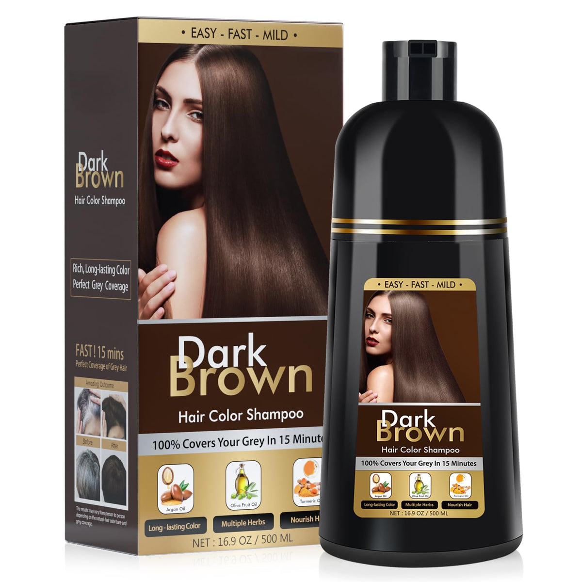 BOJICA dark brown hair dye shampoo bottle for at home gray coverage