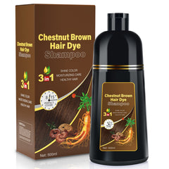BOJICA Hair Dye Shampoo bottle with chestnut brown color for 3-in-1 cleansing, coloring, and conditioning.