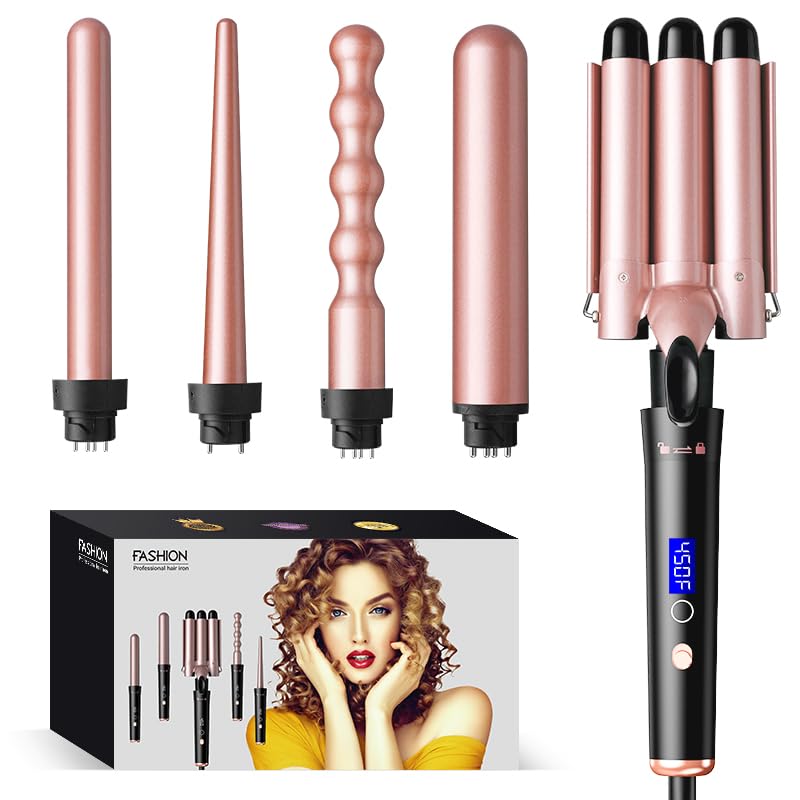 Bo'laiya 5in1 curling wand set in rose gold offers versatile styling options for many looks.