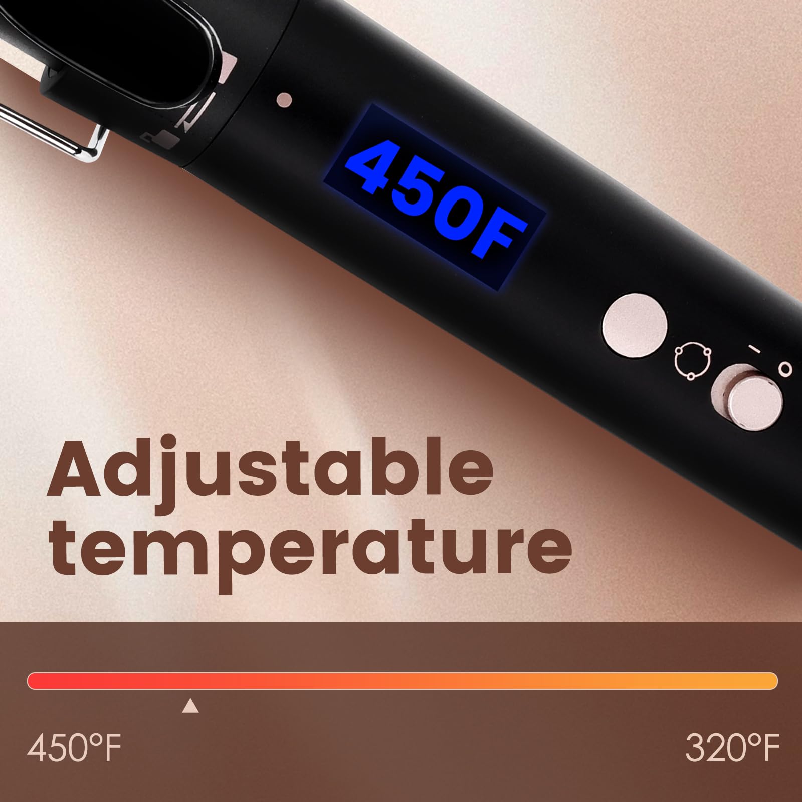 Bo'laiya curling wand with temperature display enables precise curl control.