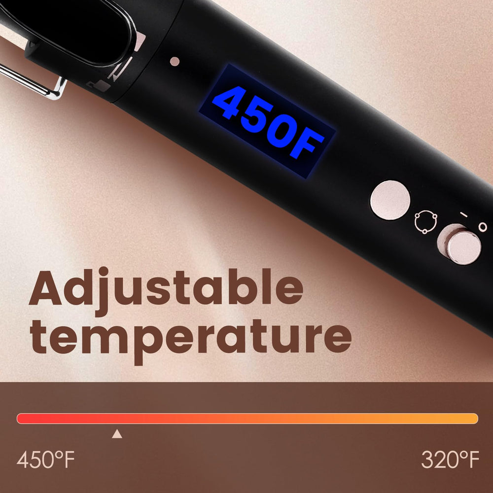Bo'laiya curling wand with temperature display enables precise curl control.