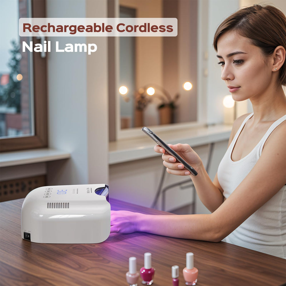BOLASEN UV nail lamp highlights metallic reflector for faster, even gel curing.