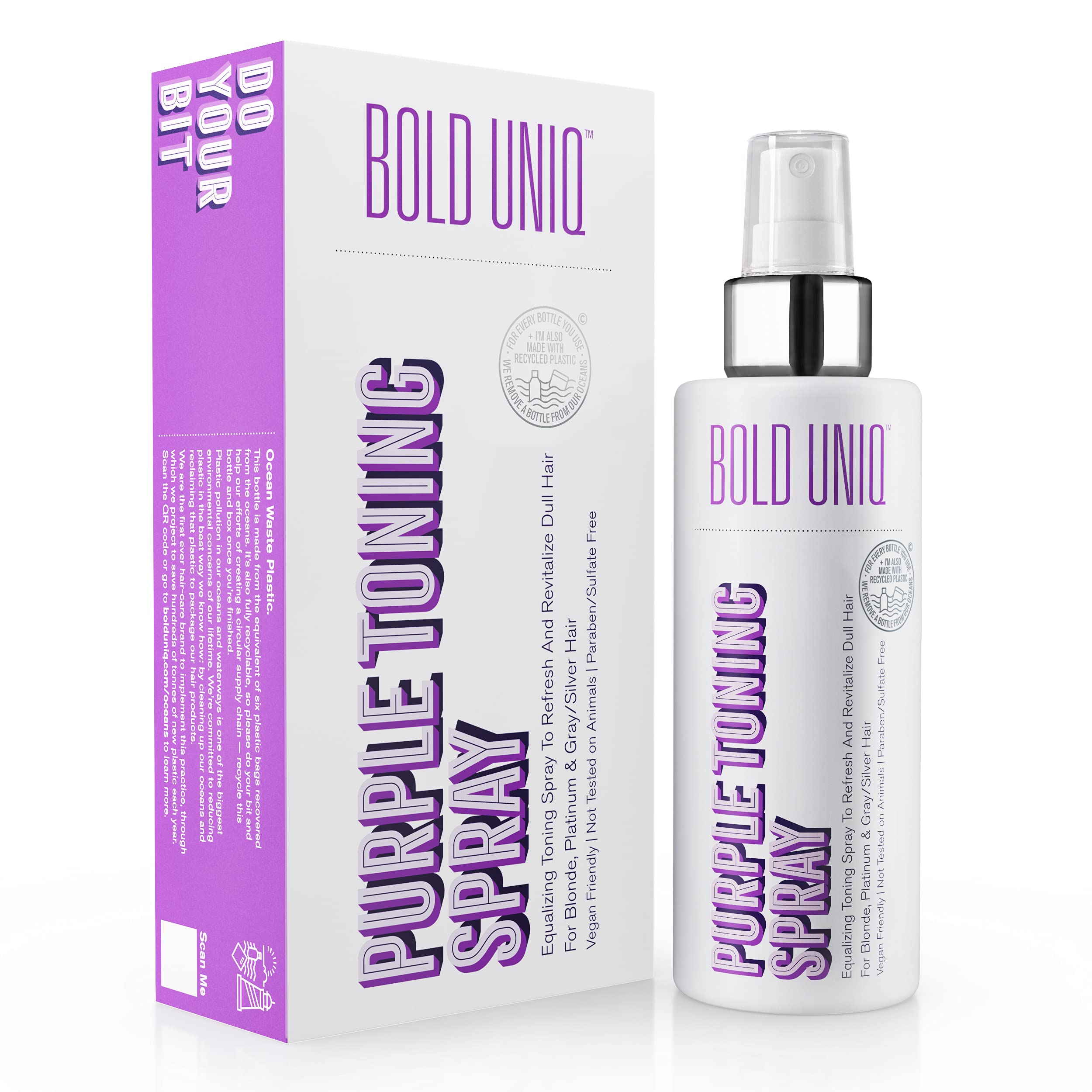 Bold Uniq Blonde Toner Spray bottle demonstrates targeted toning to neutralize brassiness