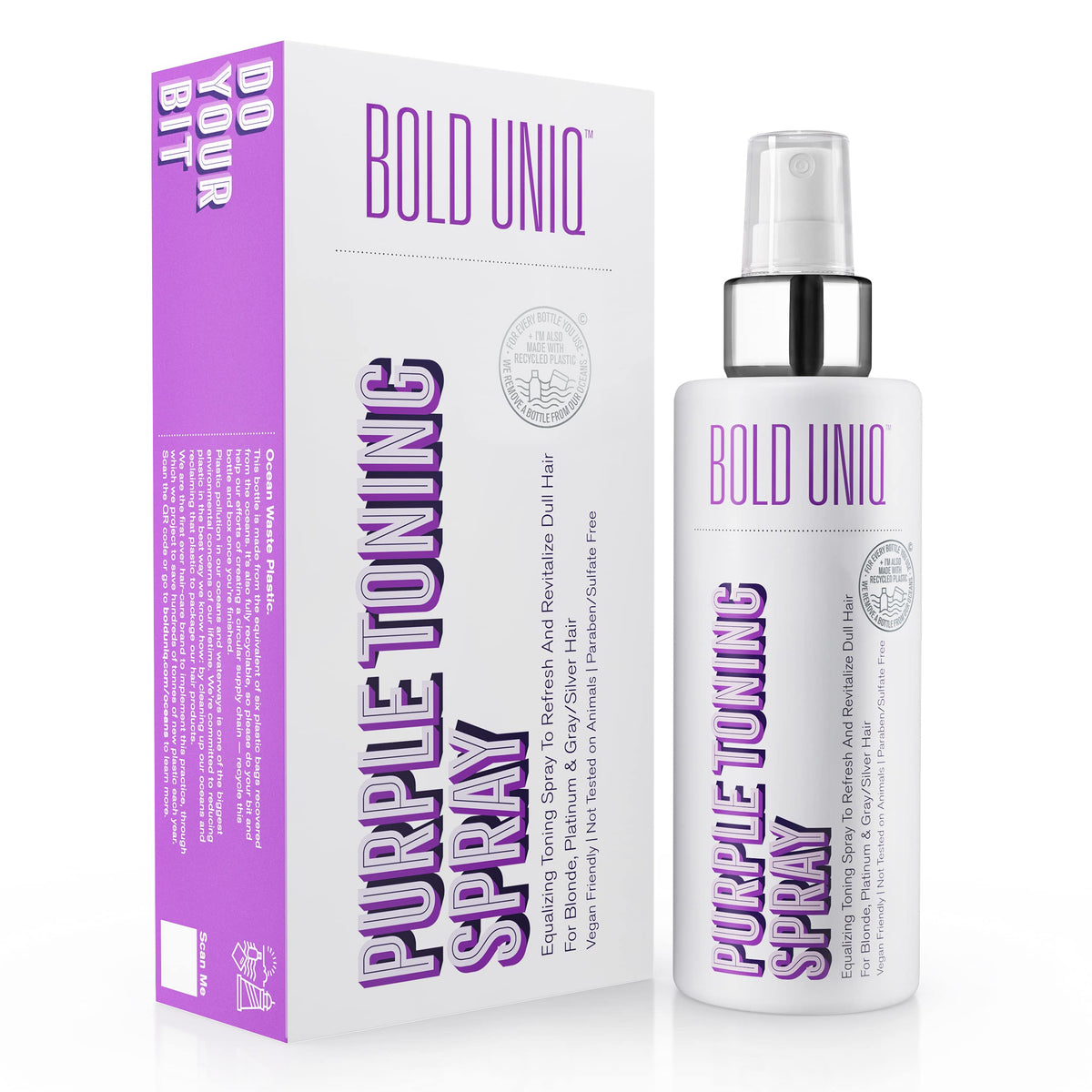 Bold Uniq Blonde Toner Spray bottle demonstrates targeted toning to neutralize brassiness