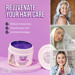 Bold Uniq Purple Hair Mask bottle side view emphasizes conditioning benefits