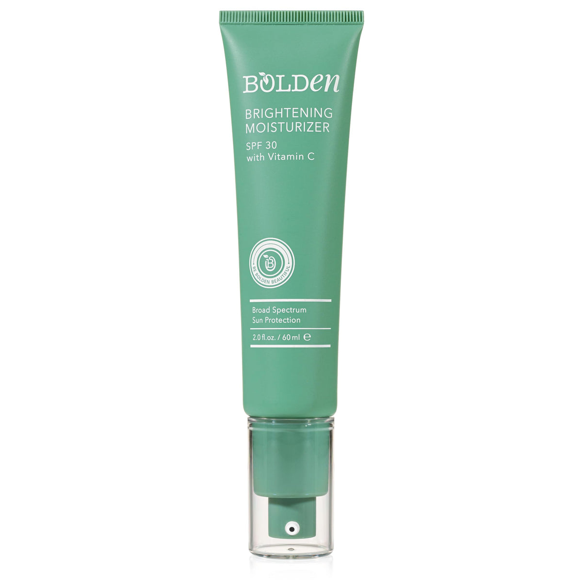 Bolden brightening face moisturizer SPF 30 bottle closeup with clear non-greasy finish