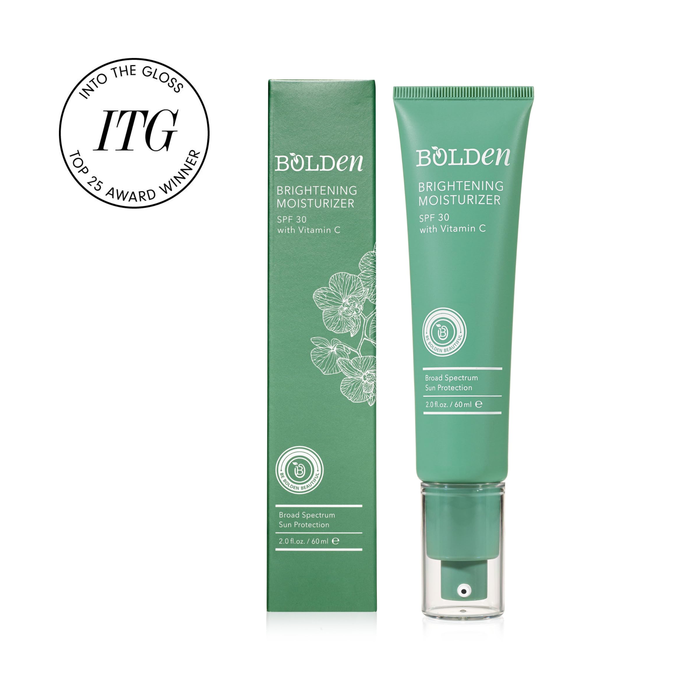 Bolden brightening face moisturizer SPF 30 label detail highlighting UV protection and vitamin C