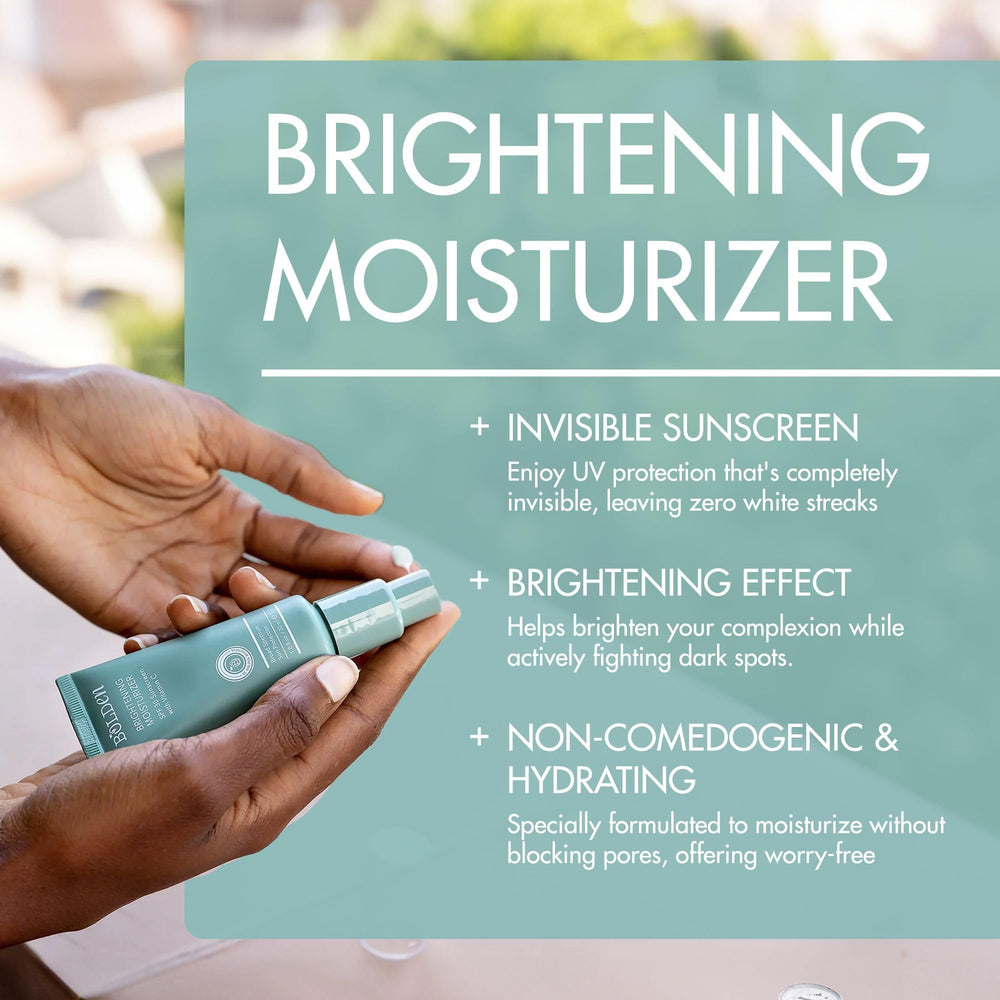Bolden brightening moisturizer application close-up demonstrates smooth makeup-ready finish