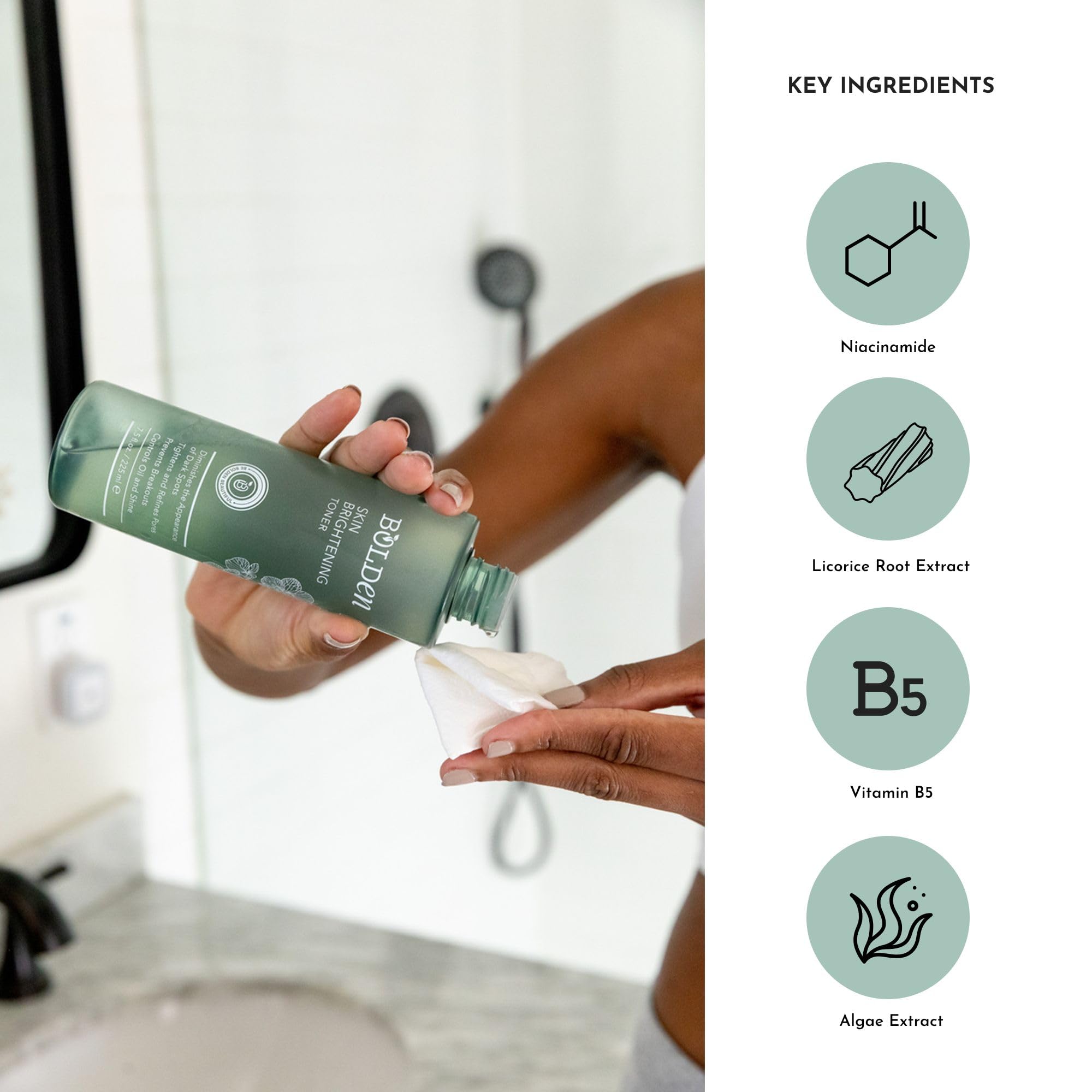Bolden toner hydration texture emphasizes hyaluronic acid benefits for moisture.