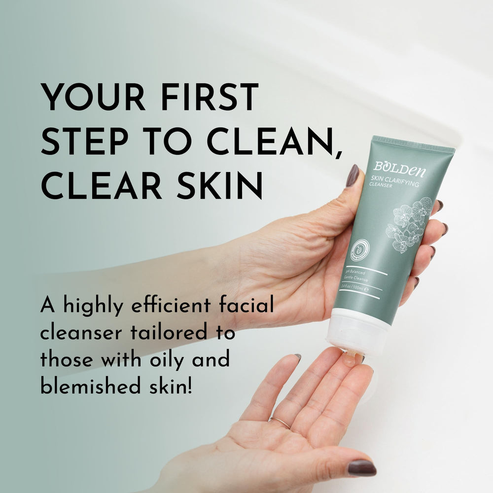 BOLDEN Skin Clarifying Cleanser applied to skin removes makeup and sunscreen