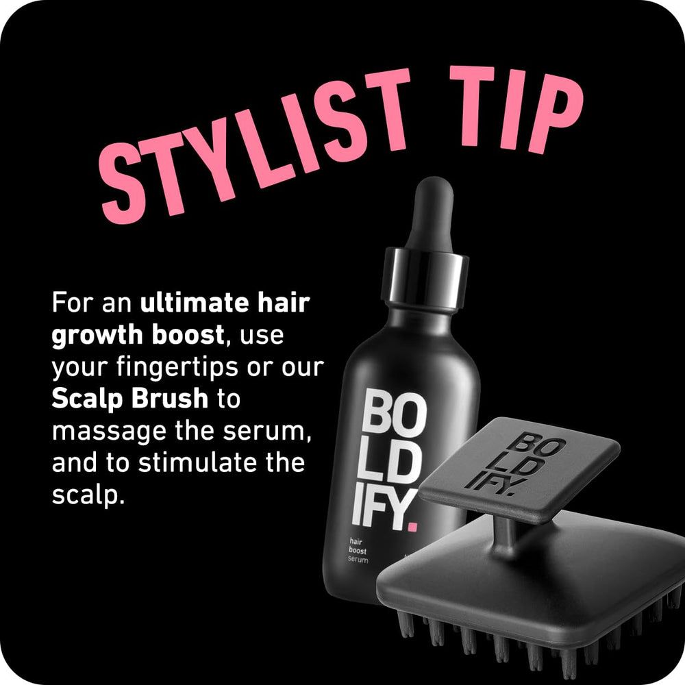 Boldify scalp massage brush paired with serum for better absorption.