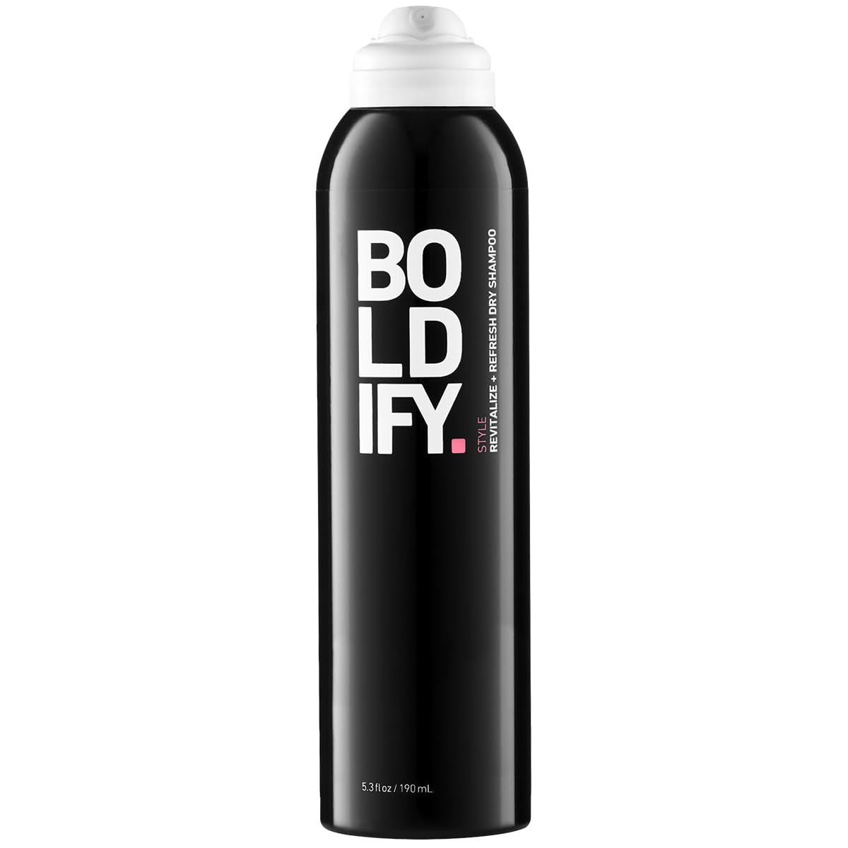 Boldify Dry Shampoo Spray bottle closeup showing quick oil absorption for refreshed roots