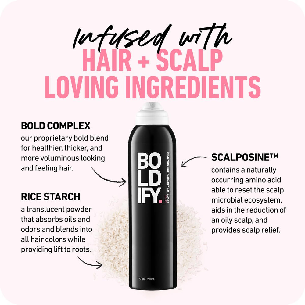 Boldify Dry Shampoo Spray showing lifted roots for a fuller look