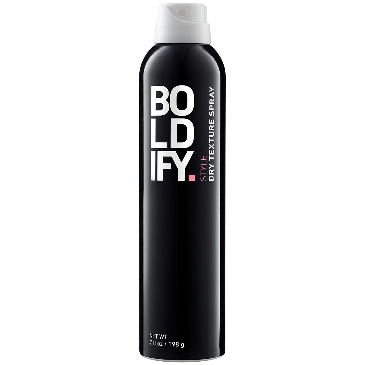 Boldify Dry Texture Spray bottle closeup with instant volume and a matte finish.
