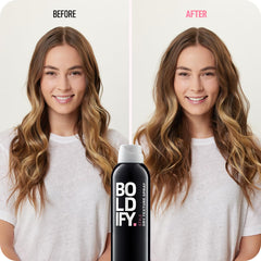 Boldify Dry Texture Spray on hair delivers lift with light hold.