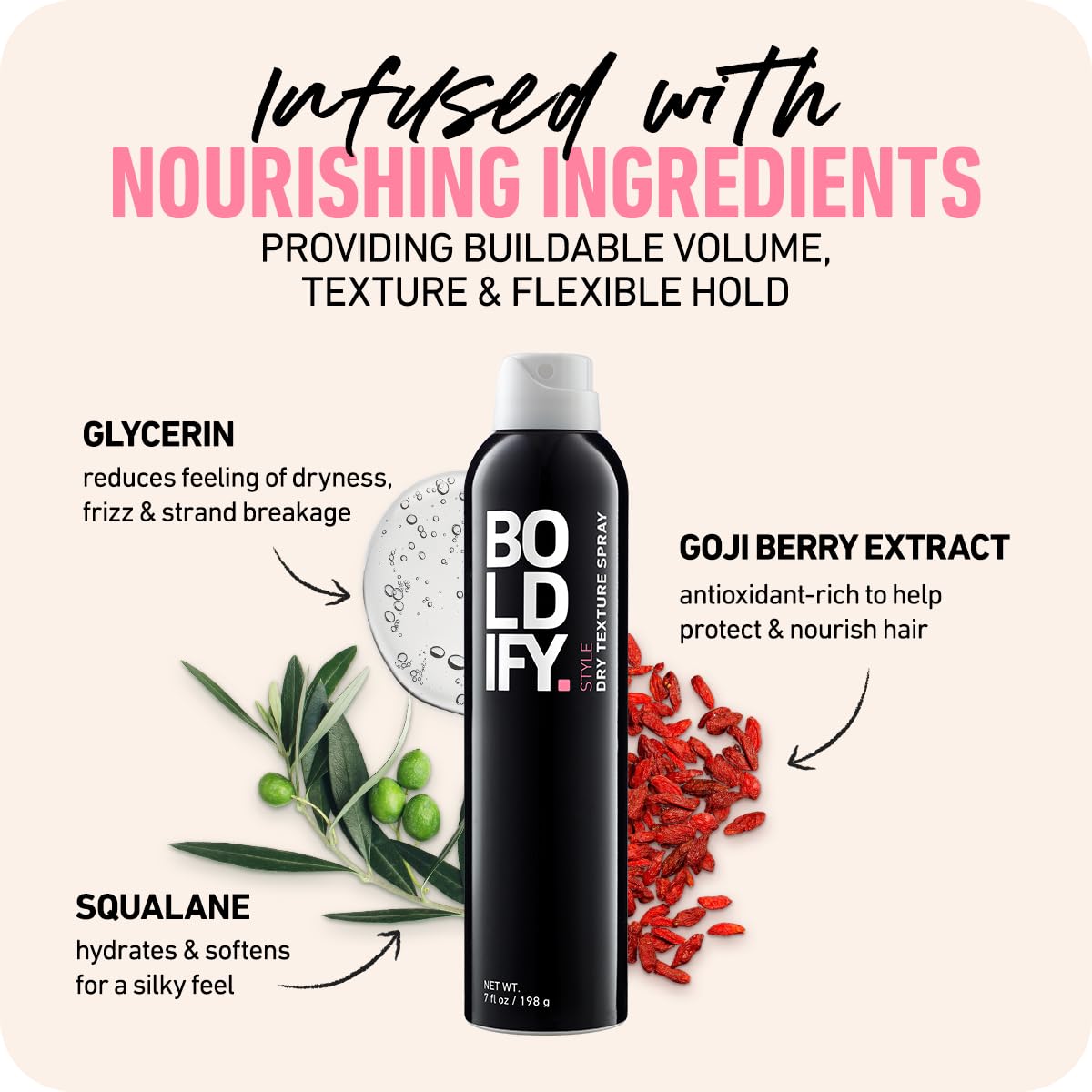 Boldify Dry Texture Spray textured look enhances definition without stiffness.