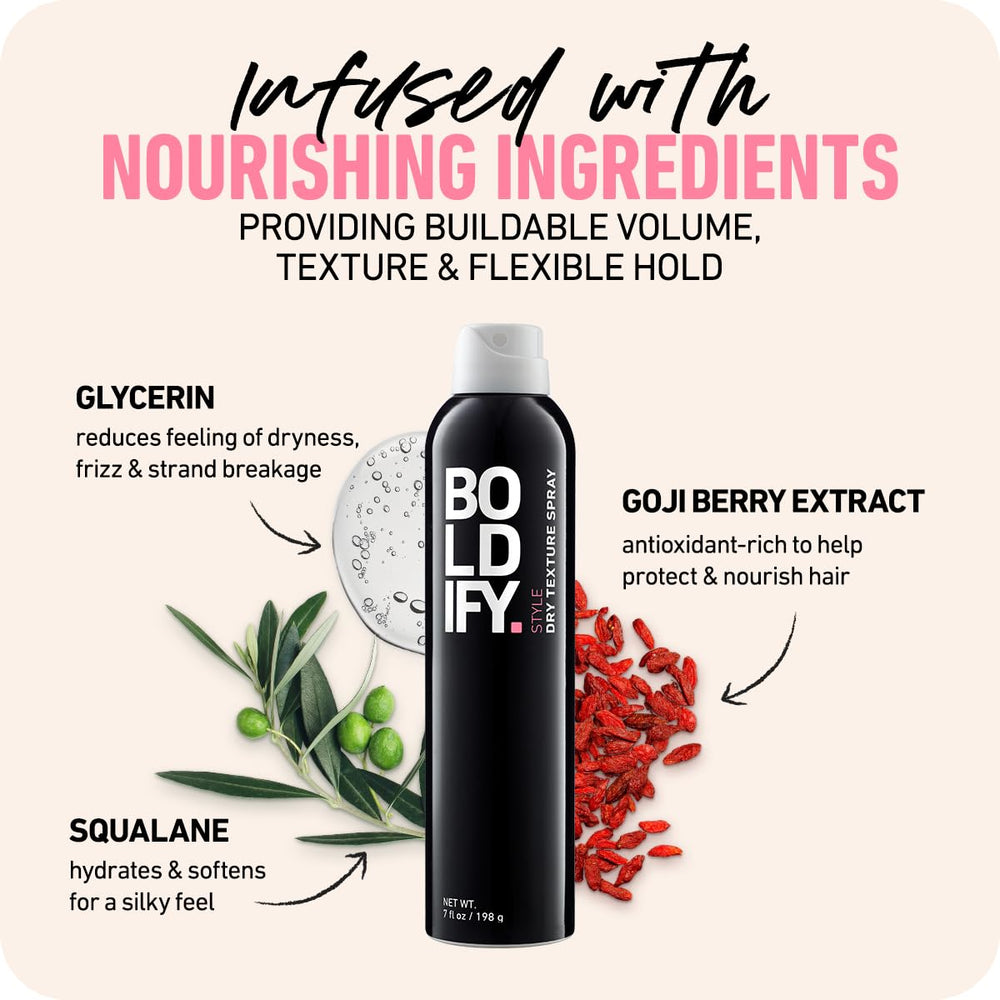 Boldify Dry Texture Spray textured look enhances definition without stiffness.