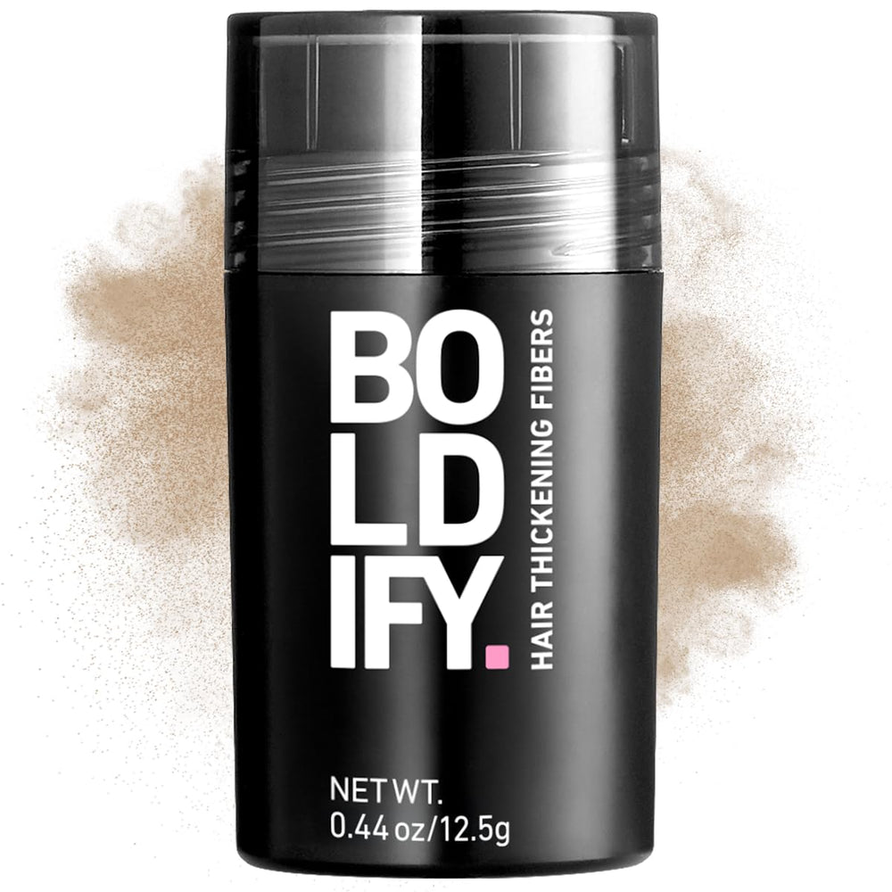 Boldify Hair Fibers 12.5g bottle shows natural look and instant lift.
