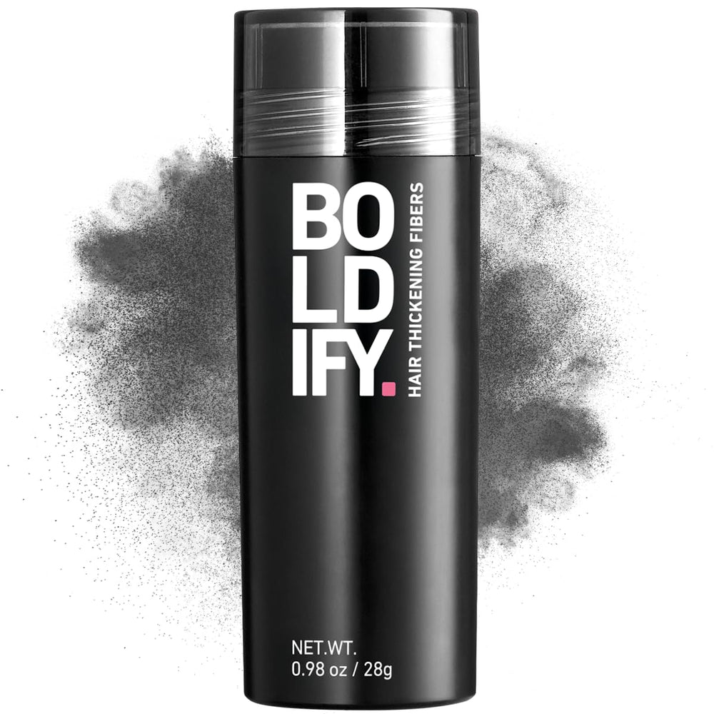 Boldify Hair Fibers 28g package front shows portable, quick touch-up convenience.
